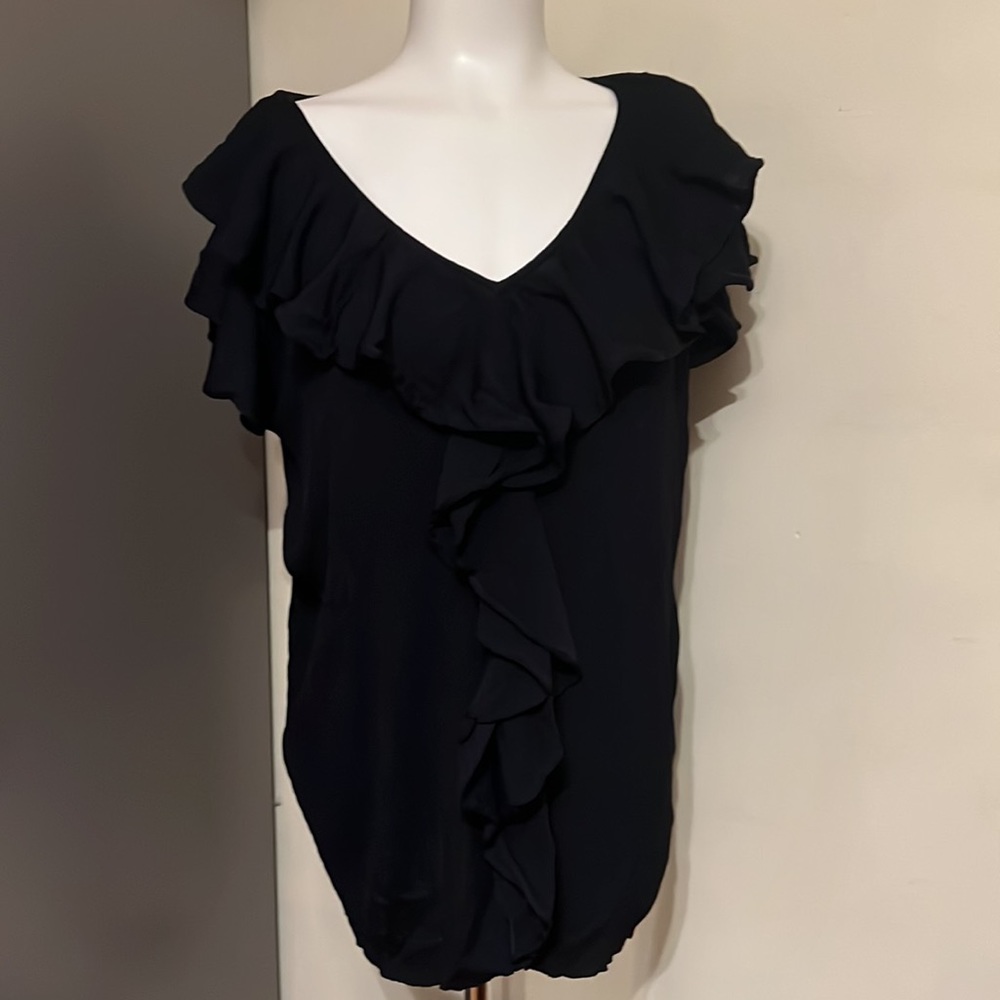 Grace Dane Lewis BLACK knit shirt with ruffle